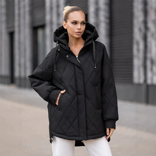 Damen Steppparka im Rhomben-Steppmuster mit Kapuze und verlängerter Rückseite Nord Taschen