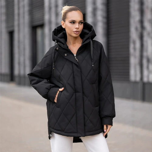 Damen Steppparka im Rhomben-Steppmuster mit Kapuze und verlängerter Rückseite Nord Taschen