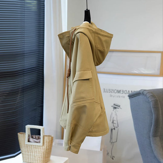 Damen Oversize-Utility-Jacke mit Kapuze, Kordelzug und aufgesetzten Taschen Nord Taschen