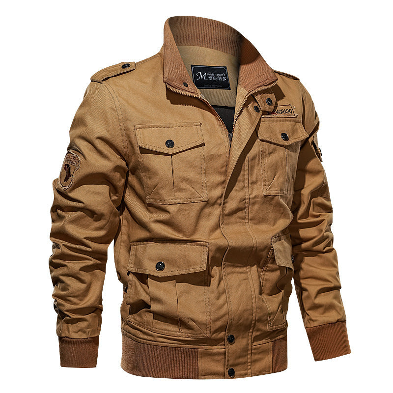 Herren Militärinspirierte Canvas‑Fieldjacke mit Epauletten, Mehrfach‑Taschen und geripptem Bund Nord Taschen