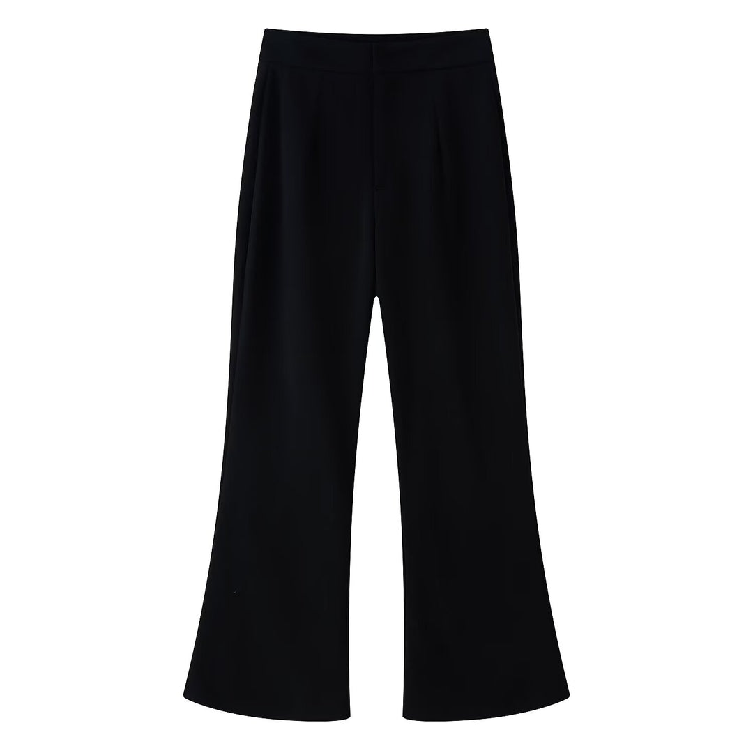 Damen hochtaillierte Palazzo‑Hose mit weitem Bein, Bundfalten und verdecktem Verschluss Nord Taschen