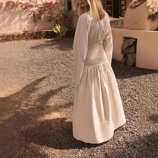 Damen Elegantes Maxikleid mit Schößchen und Rüschendetails Nord Taschen