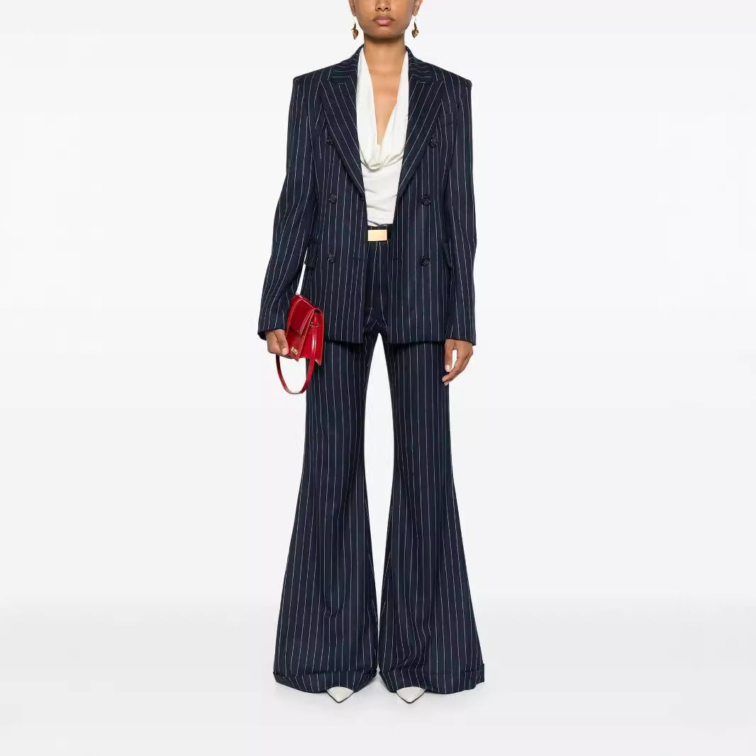Damen Hochtaillierte Nadelstreifen Palazzohose mit weitem Schlag Nord Taschen