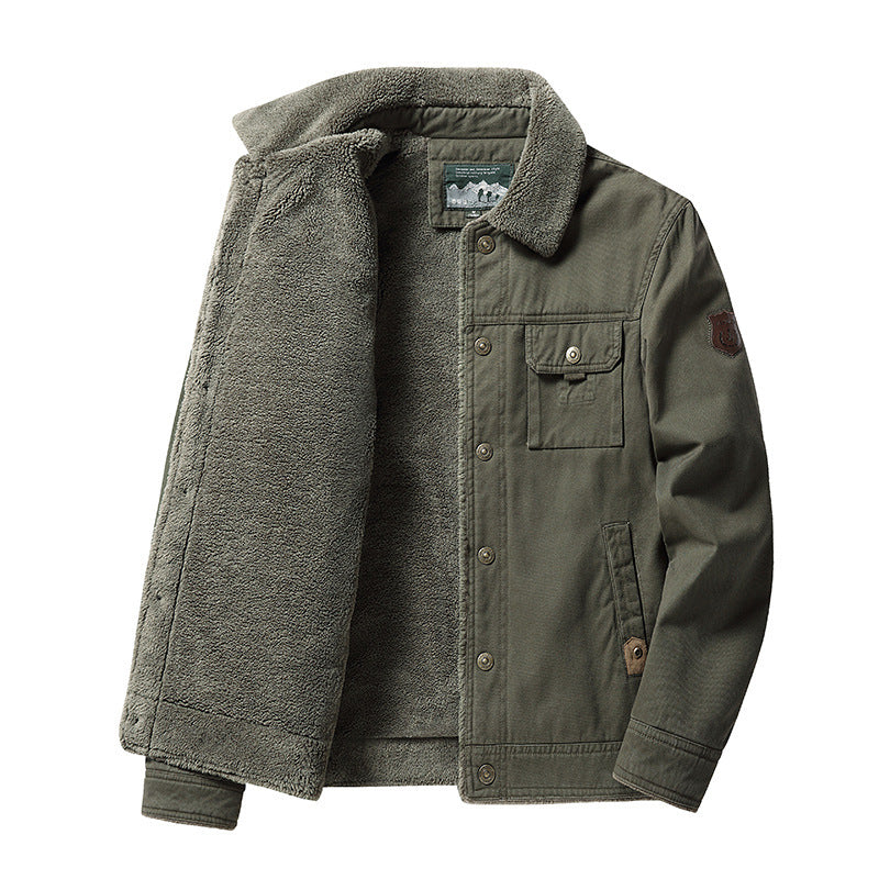 Herren robuste Canvas-Workjacke mit Teddyfleece-Innenfutter und Hemdkragen Nord Taschen