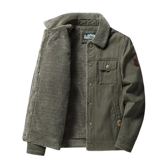Herren robuste Canvas-Workjacke mit Teddyfleece-Innenfutter und Hemdkragen Nord Taschen