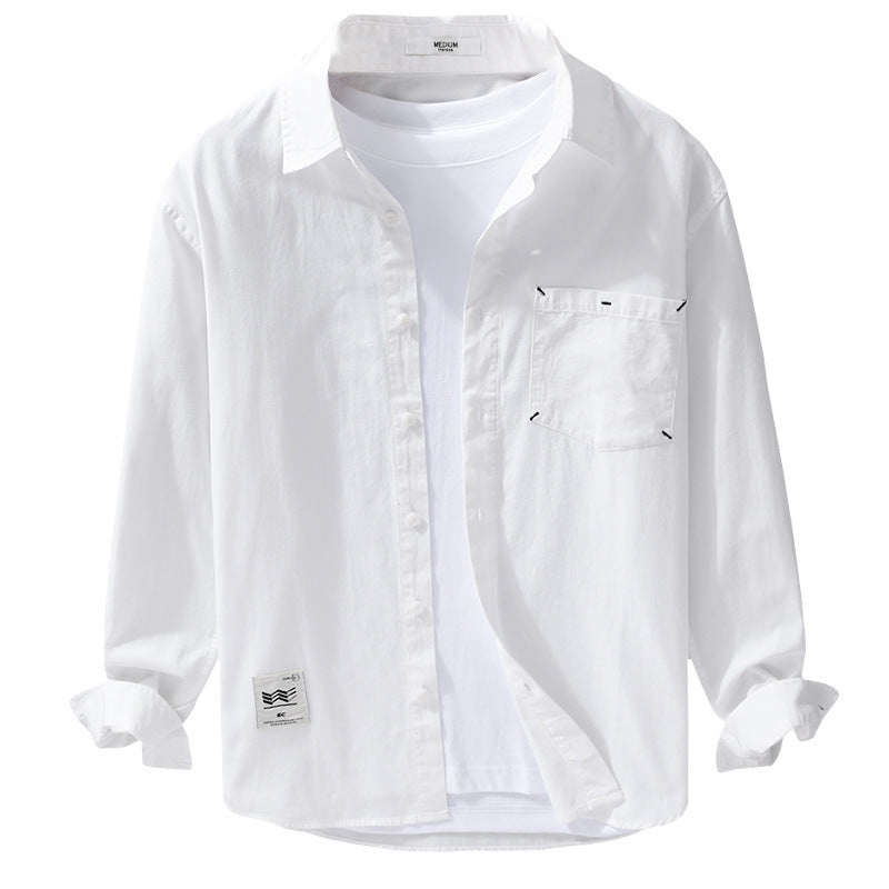 Herren Offenes Baumwoll-Overshirt im Layering-Look mit aufgesetzter Brusttasche Nord Taschen