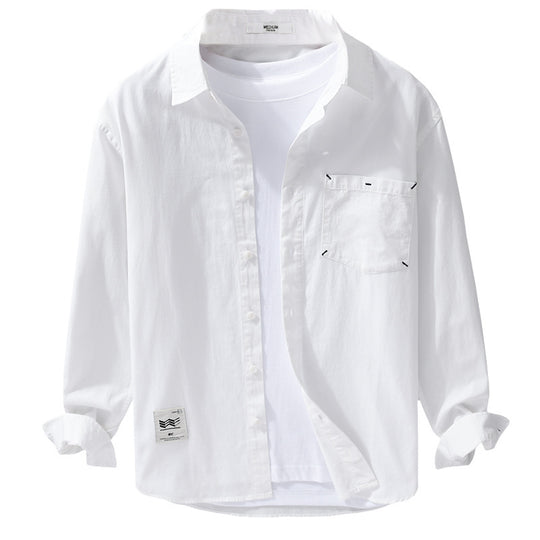 Herren Offenes Baumwoll-Overshirt im Layering-Look mit aufgesetzter Brusttasche Nord Taschen