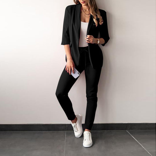 Damen Zweiteiliges Stretch-Jersey-Blazer-Set mit Kordelzug-Jogginghose Nord Taschen