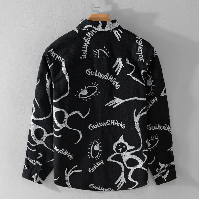 Herren Overshirt mit grafischem Doodle‑Print, Druckknopfverschluss und Brusttasche Nord Taschen