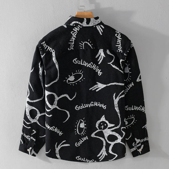 Herren Overshirt mit grafischem Doodle‑Print, Druckknopfverschluss und Brusttasche Nord Taschen
