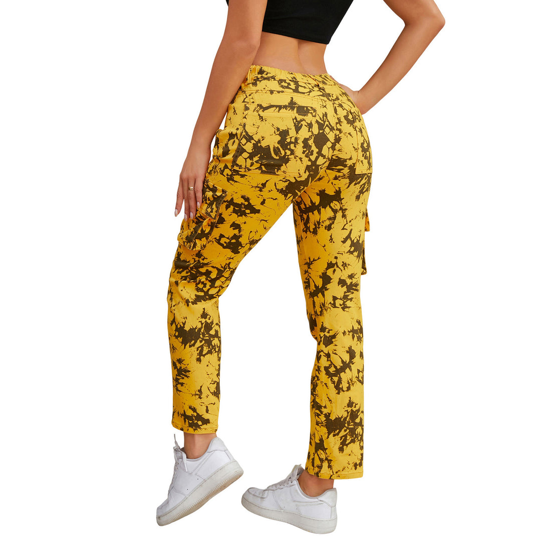 Damen Cargo-Hose mit Tie-Dye-Muster, hoher Bund und aufgesetzten Taschen Nord Taschen