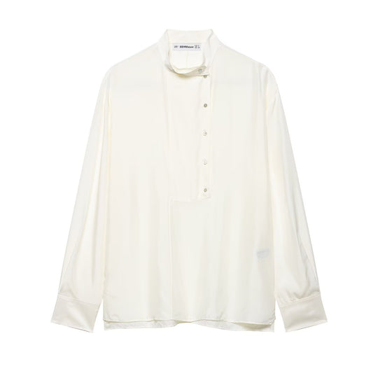 Damen Oversize-Seidenbluse mit Stehkragen und verdeckter Knopfleiste Nord Taschen