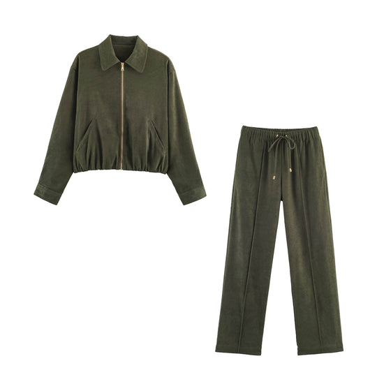Damen Weite Velours‑Hose mit elastischem Tunnelzugbund und Bügelfalte Nord Taschen