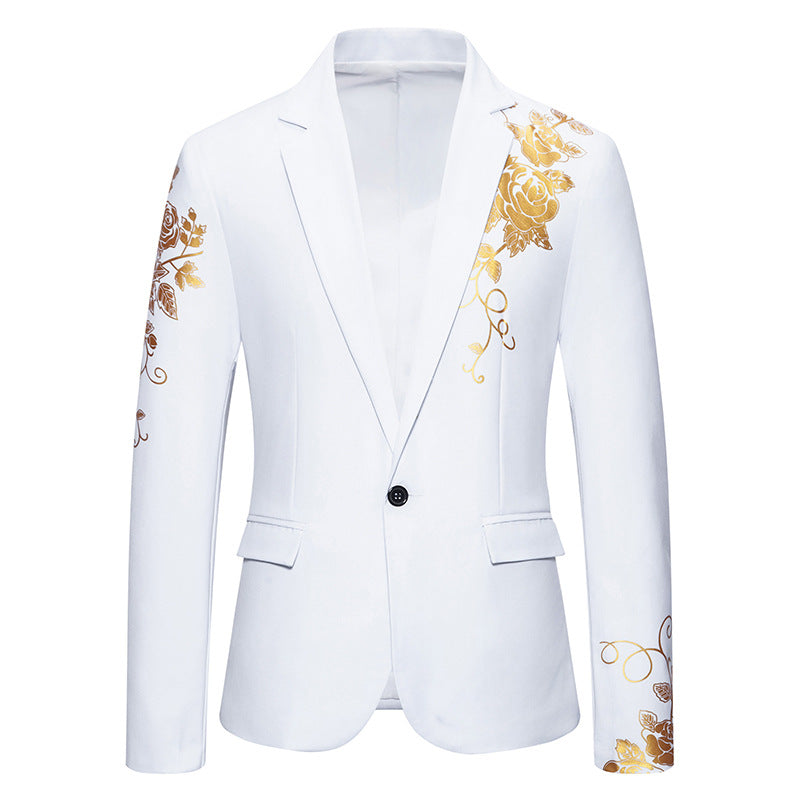 Herren einreihiges Sakko mit schmalem Revers und goldenem Rosenprint Nord Taschen