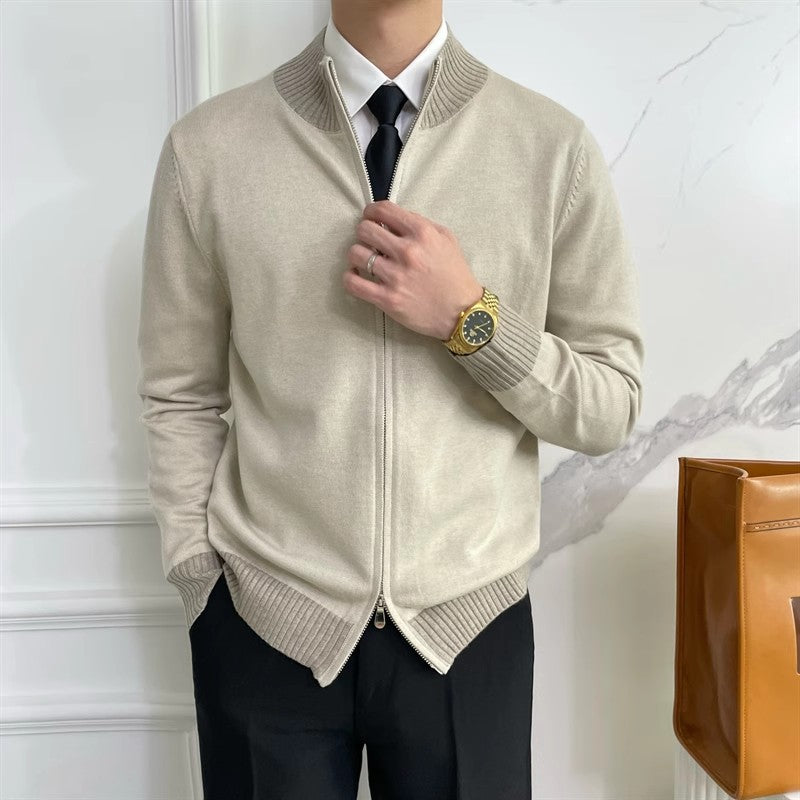 Herren Reißverschluss-Feinstrick-Cardigan mit Stehkragen und geripptem Saum Nord Taschen