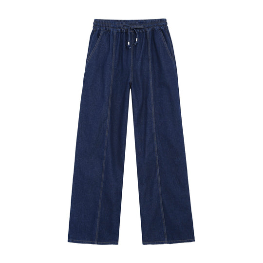 Damen Weite High‑Waist Jeanshose mit elastischem Bund, Tunnelzug und sichtbarer Bügelfalte Nord Taschen
