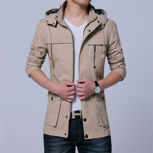 Herren Utility-Canvasjacke mit Kapuze, Reißverschluss-Front und Mehrfachtaschen Nord Taschen