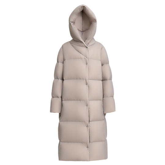 Damen Lange gesteppte Daunenparka mit Kapuze und Thermoisolierung Nord Taschen