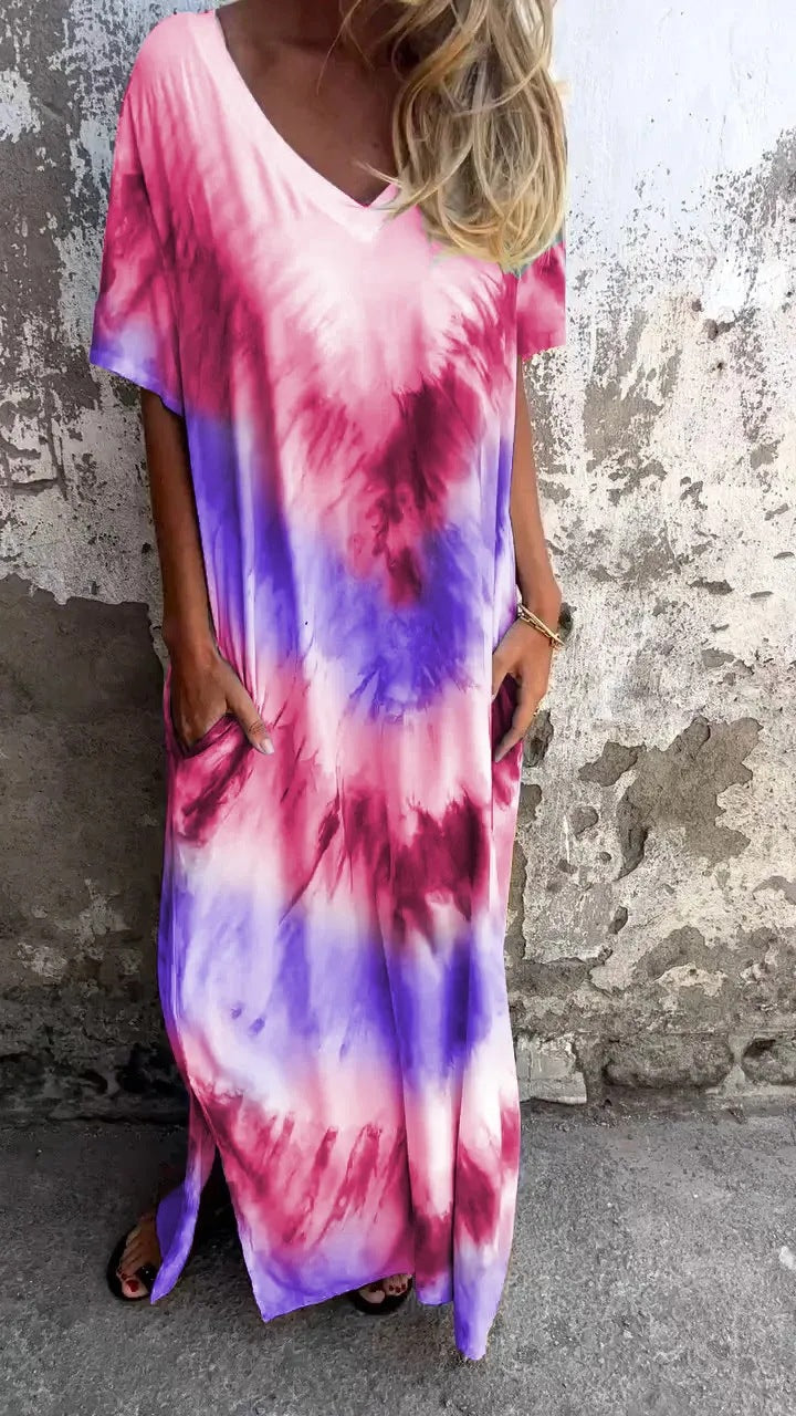 Damen Maxikleid mit lässigem V-Ausschnitt und praktischen Taschen