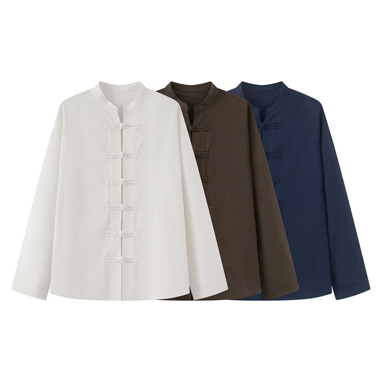 Damen Lockerer Leinen‑Mix Blouson mit Stehkragen und Knotenverschlüssen Nord Taschen