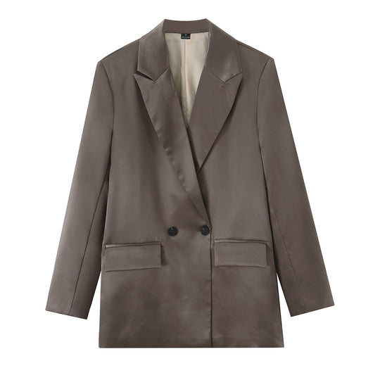 Damen Oversize Doppelreiher-Blazer aus satinierter Faux-Lederoptik Nord Taschen