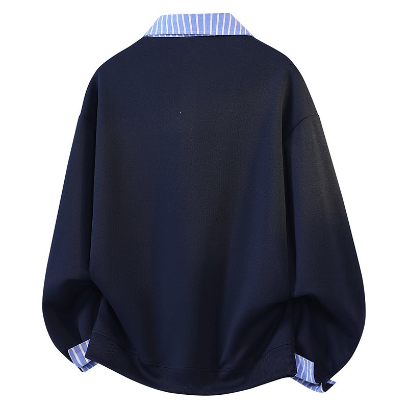 Damen Oversize-Sweatshirt mit Hemdkragen & Halbzip im Lagenlook Nord Taschen