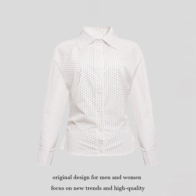 Damen Figurnahes Langarm-Blusenhemd mit Polka-Dot‑Muster und taillierten Abnähern Nord Taschen