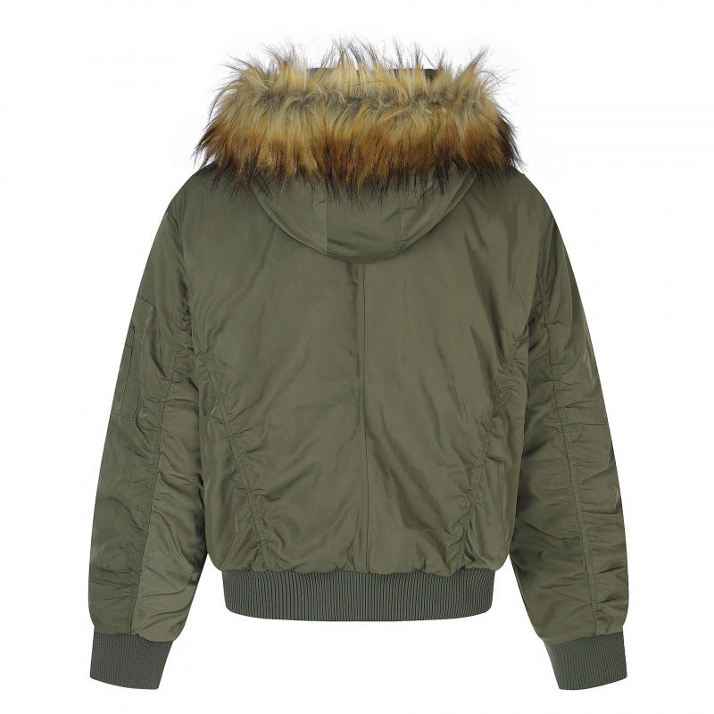 Damen Gefütterte Bomberjacke mit Kapuze und Kunstfellkragen Wattierte Winterjacke Nord Taschen