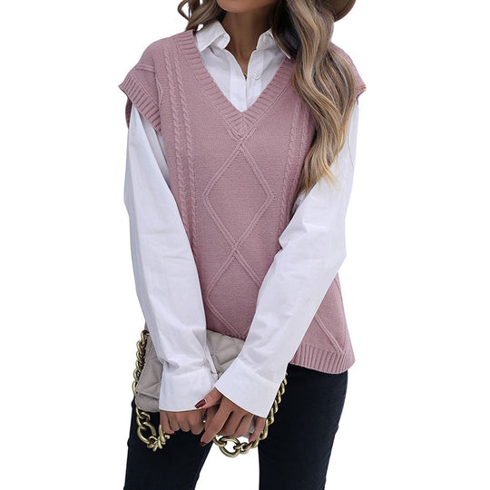 Damen Strick-Longweste mit Zopfmuster, V‑Ausschnitt und entspanntem Oversize-Schnitt Nord Taschen