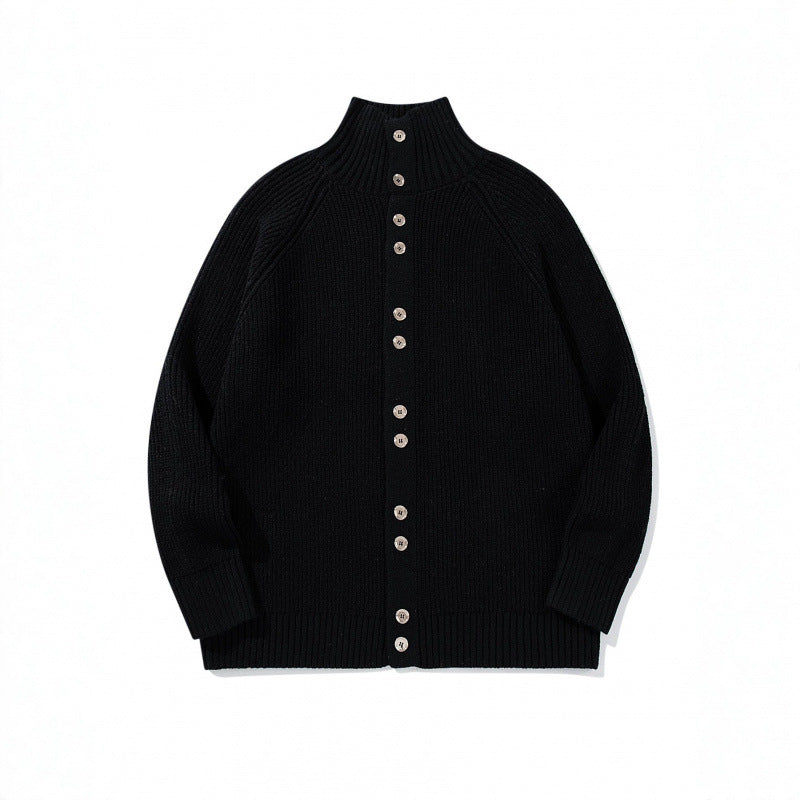 Herren grobgestrickter Knopfcardigan mit hohem Rollkragen und Raglanärmeln Nord Taschen