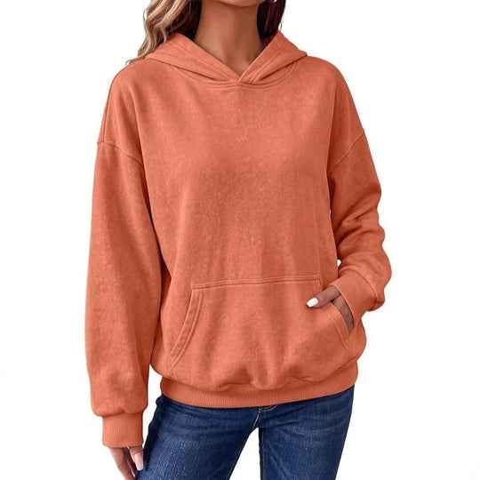 Damen Oversize-Kapuzenpullover mit Kängurutasche, washed-Finish und gerippten Bündchen Nord Taschen