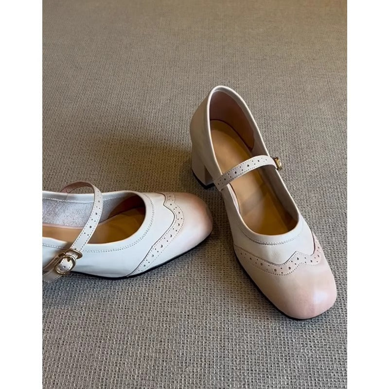 Damen Mary Jane Pumps mit dekorativem Riemen und elegantem Blockabsatz