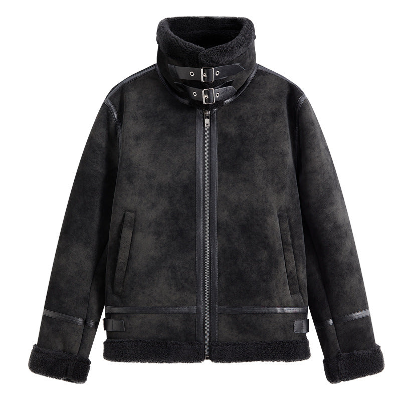 Herren Gefütterte Fliegerjacke im Aviator-Stil mit Stehkragen und Doppelgurt Nord Taschen