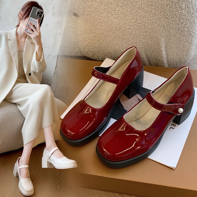 Damen elegante Mary Jane Schuhe mit Perlenschnalle