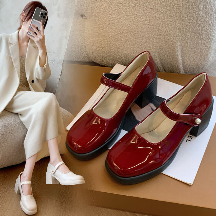 Damen elegante Mary Jane Schuhe mit Perlenschnalle