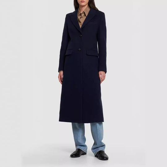 Damen Midilanger Einreihiger Tailoring‑Mantel mit schmalem Revers und Pattentaschen Nord Taschen
