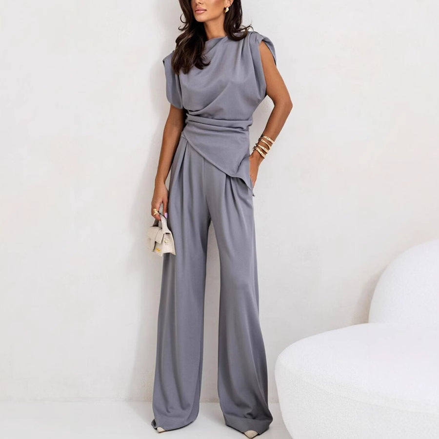 Damen Eleganter Jumpsuit mit asymmetrischem Schnitt und weitem Bein