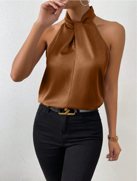 Damen Knoten Hals Stil Top Seide - Arvani
