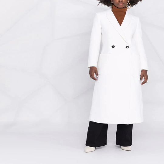 Damen Maxilanger taillierter Wollmix-Mantel im Clean-Tailoring mit betonter Schulter Nord Taschen