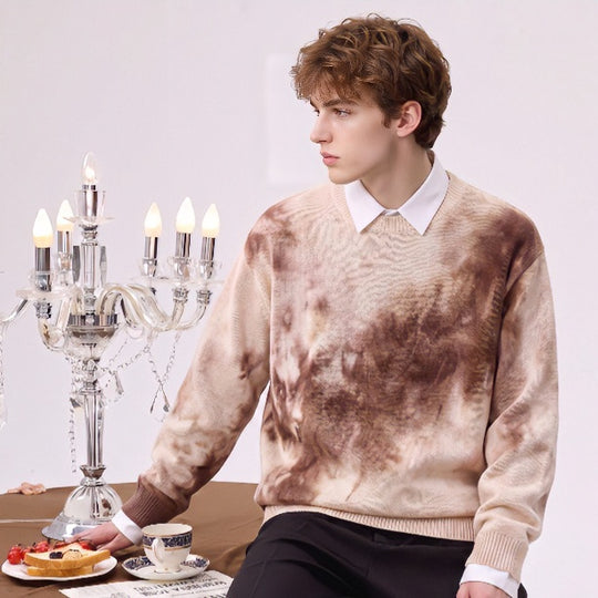 Herren Oversize-Strickpullover mit Batikoptik, Rundhalsausschnitt und Rippbündchen Nord Taschen