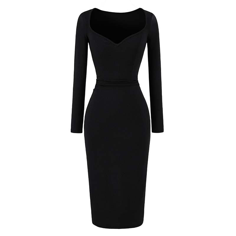 Damen Eng anliegendes Midikleid mit herzförmigem Ausschnitt und langen Ärmeln Nord Taschen