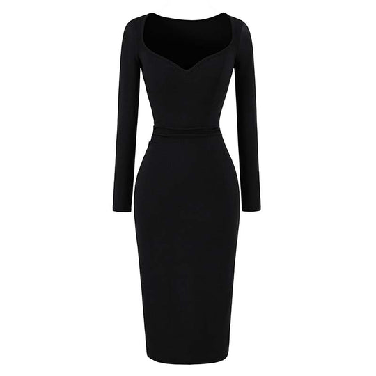 Damen Eng anliegendes Midikleid mit herzförmigem Ausschnitt und langen Ärmeln Nord Taschen