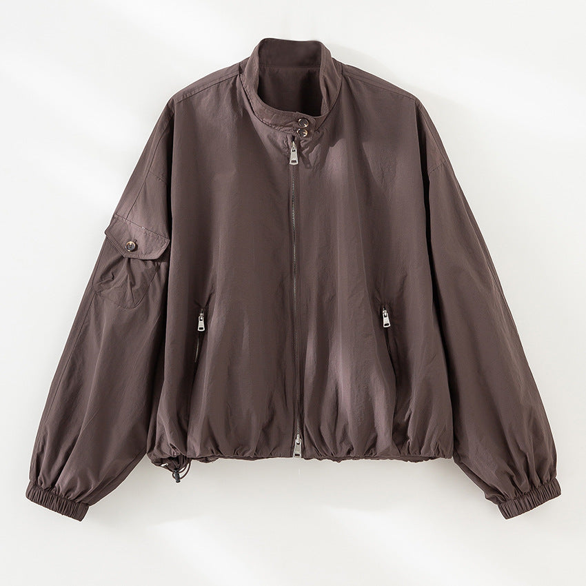 Damen Kurze technische Bomberjacke im Oversize‑Stil mit Ärmeltasche und Zwei‑Wege‑Reißverschluss Nord Taschen