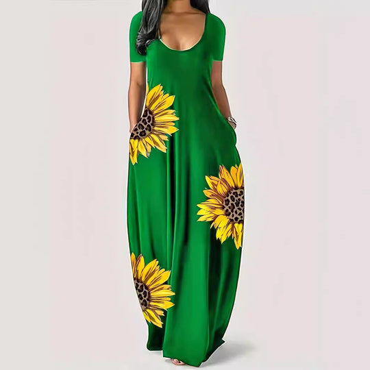 Damen Maxikleid mit floralen Akzenten und praktischen Taschen