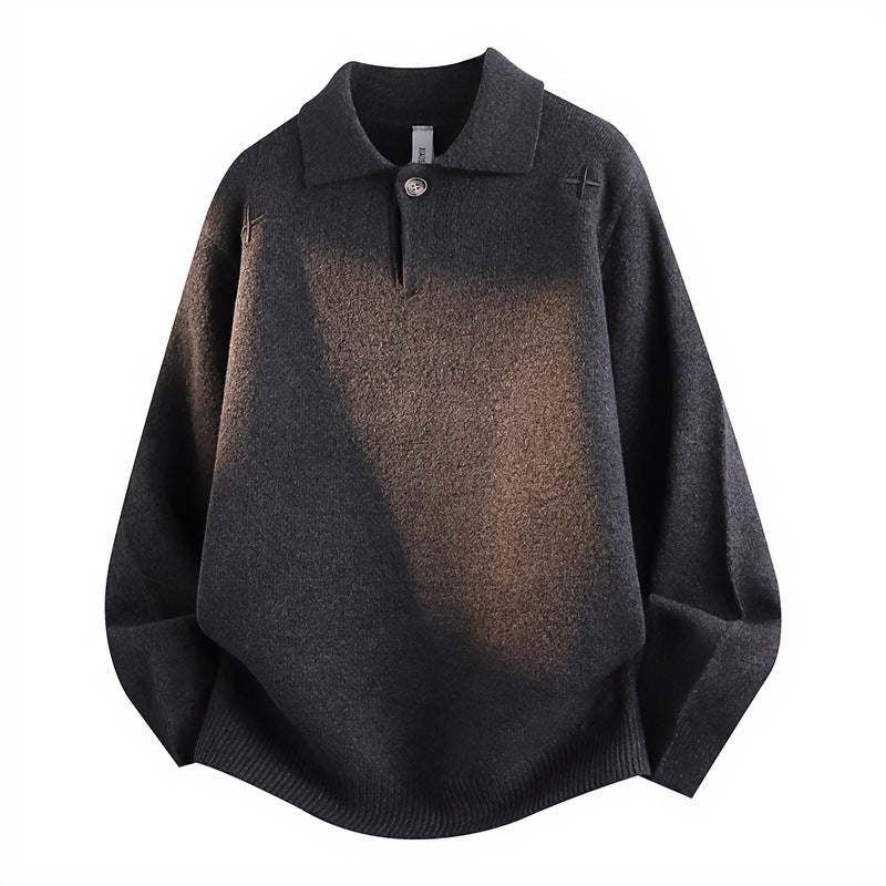 Unisex Lässiger Oversize-Strickpullover mit Polokragen und Halber Knopfleiste Nord Taschen