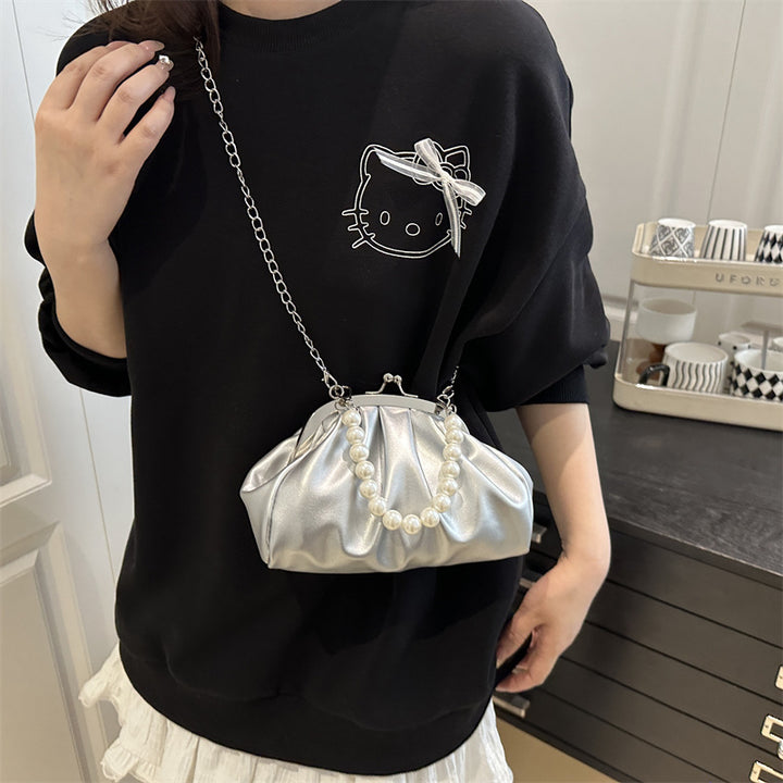 Damen-Handtasche mit eleganter Perlenkette und raffiniertem Rüschendesign Nord Taschen