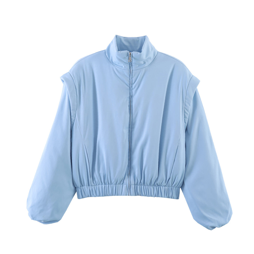 Damen Gefütterte Cropped-Stehkragenjacke mit elastischem Saum und Ballonärmeln Nord Taschen