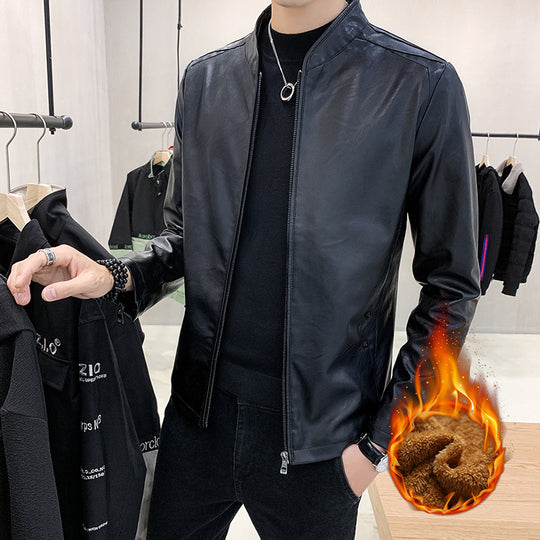 Herren schmal geschnittener Kunstleder Flightblouson mit minimalistischem Stehkragen und verdeckter Reißverschlussleiste Nord Taschen