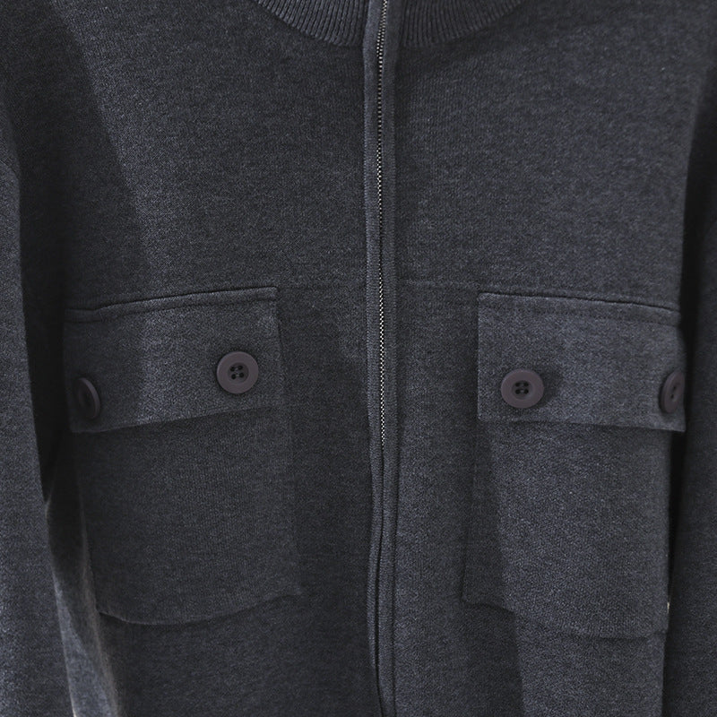 Damen Kurze strukturierte Strickjacke mit Stehkragen, Metallreißverschluss & Brusttaschen Nord Taschen