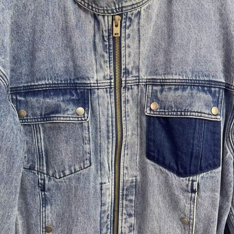 Herren Relaxed Denim-Utility-Jacke mit Stehkragen und kontrastierter Brusttasche Nord Taschen